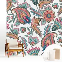 Wallfluent Fotobehang - Wit Vliesbehang - 250x250 cm - Oosters Patroon Muurschildering - Slaapkamer behang Achtergronden En Patronen - Fotobehang Vlies - Gang behang