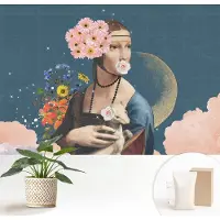 Wallfluent Fotobehang - Blauw Vliesbehang - 152x104 cm - Bloemige Elegantie Muurschildering - Slaapkamer behang Deel - Fotobehang Vlies - Gang behang