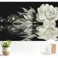 Wallfluent Fotobehang - Wit Vliesbehang - 104x70 cm - Lichtgevende Roos Muurschildering - Slaapkamer behang Bloemen En Planten - Fotobehang Vlies - Gang behang