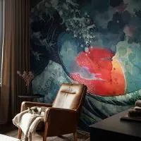 Coloray Vliesbehang - Blauw Snellijm Behang - 250x250 cm - Oceanisch Oosten Muurschildering - Slaapkamer behang Deel - Fotobehang Vlies - Slaapkamer behang