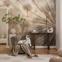 Coloray Vliesbehang - Beige Snellijm Behang - 152x104 cm - Subtiele Paardenbloemen Muurschildering - Gang behang Bloemen En Planten - Fotobehang Vlies - Gang behang