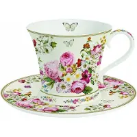 Easy life Porseleinen Kop en Schotel met Bloemendecor, 180 ml
