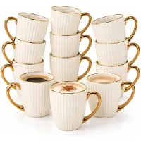 Excellent houseware Koffiemok / theemok Fancy - 12x - wit - 340 ml - mokken - kerammiek - tas