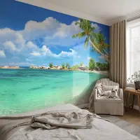 Coloray Vliesbehang - Blauw Snellijm Behang - 312x219 cm - Tropisch Paradijs Fotobehang Vlies - Hal behang Landschappen - Muurschildering - Woonkamer behang