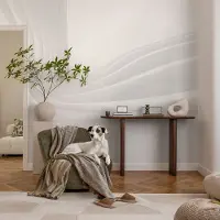Coloray Vliesbehang - Wit Snellijm Behang - 312x219 cm - Golvende Lijnen Fotobehang Vlies - Hal behang Abstractie - Muurschildering - Hal behang