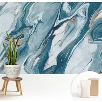 Wallfluent Fotobehang - Blauw Vliesbehang - 208x146 cm - Minerale Elegantie Fotobehang Vlies - Hal behang Abstractie - Muurschildering - Woonkamer behang