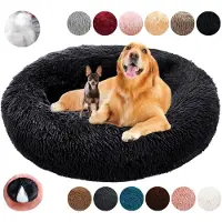 Sonstiges Hondenbed, rond, pluizig, donutvorm, kalmerend, wasbaar, zwart, XL - 80 cm