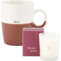 Zusss Set Met Theemok En Geurkaars Cozy & Dream Team - Wit/Donkerrood - Ø8,3X10,3Cm Keramiek Wit / Rood