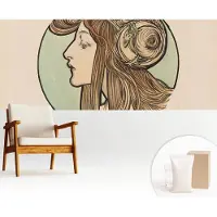 Wallfluent Fotobehang - Beige Vliesbehang - 250x104 cm - Art Nouveau-Portret Muurschildering - Gang behang Deel - Fotobehang Vlies - Slaapkamer behang