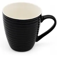 Tragar XL Porseleinen Mok 440ml - Zwart/Wit, Geribbeld Design