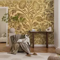Coloray Vliesbehang - Geel Snellijm Behang - 208x146 cm - Bloemenpatroon Fotobehang Vlies - Woonkamer behang Achtergronden En Patronen - Muurschildering - Woonkamer behang