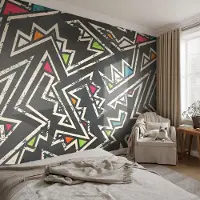 Coloray Vliesbehang - Zwart Snellijm Behang - 250x250 cm - Energetische Geometrie Fotobehang Vlies - Woonkamer behang Abstractie - Muurschildering - Woonkamer behang