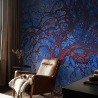 Coloray Vliesbehang - Blauw Snellijm Behang - 152x104 cm - Vlammenboom Muurschildering - Slaapkamer behang Deel - Fotobehang Vlies - Slaapkamer behang