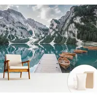 Wallfluent Fotobehang - Wit Vliesbehang - 312x219 cm - Bergpanorama Muurschildering - Gang behang Landschappen - Fotobehang Vlies - Gang behang