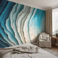 Coloray Vliesbehang - Blauw Snellijm Behang - 312x219 cm - Golven Van Harmonie Fotobehang Vlies - Woonkamer behang Abstractie - Muurschildering - Woonkamer behang