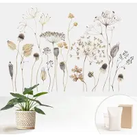 Wallfluent Fotobehang - Beige Vliesbehang - 152x104 cm - Wilde Bloemen Fotobehang Vlies - Woonkamer behang Bloemen En Planten - Muurschildering - Woonkamer behang