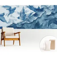 Wallfluent Fotobehang - Blauw Vliesbehang - 250x104 cm - Dynamische Vogels Muurschildering - Slaapkamer behang Dieren - Fotobehang Vlies - Gang behang