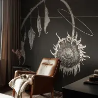Coloray Vliesbehang - Zwart Snellijm Behang - 250x104 cm - Nostalgische Zonnebloem Muurschildering - Gang behang Deel - Fotobehang Vlies - Slaapkamer behang