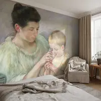 Coloray Vliesbehang - Romig Snellijm Behang - 250x104 cm - Ouderlijke Zorg Fotobehang Vlies - Hal behang Mensen - Muurschildering - Woonkamer behang