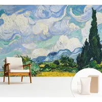 Wallfluent Fotobehang - Blauw Vliesbehang - 312x219 cm - Expressieve Wolken Muurschildering - Gang behang Deel - Fotobehang Vlies - Slaapkamer behang