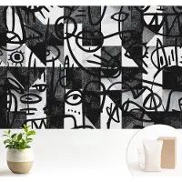 Wallfluent Fotobehang - Zwart Vliesbehang - 104x70 cm - Chaos Tekenen Muurschildering - Slaapkamer behang Abstractie - Fotobehang Vlies - Slaapkamer behang