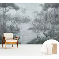 Wallfluent Fotobehang - Grijs Vliesbehang - 312x219 cm - Natuurlandschap Muurschildering - Gang behang Landschappen - Fotobehang Vlies - Slaapkamer behang