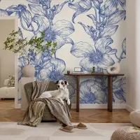 Coloray Vliesbehang - Wit Snellijm Behang - 312x219 cm - Bloemtakken Fotobehang Vlies - Hal behang Bloemen En Planten - Muurschildering - Hal behang