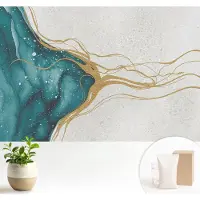 Wallfluent Fotobehang - Blauw Vliesbehang - 104x70 cm - Turkooizen Lijnen Muurschildering - Gang behang Abstractie - Fotobehang Vlies - Slaapkamer behang