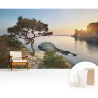 Wallfluent Fotobehang - Blauw Vliesbehang - 416x254 cm - Vredige Natuur Fotobehang Vlies - Woonkamer behang Landschappen - Muurschildering - Woonkamer behang