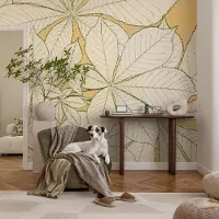 Coloray Vliesbehang - Beige Snellijm Behang - 208x146 cm - Kastanjebladeren Muurschildering - Slaapkamer behang Bloemen En Planten - Fotobehang Vlies - Slaapkamer behang