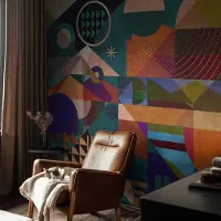 Coloray Vliesbehang - Groente Snellijm Behang - 312x219 cm - Geometrische Kunst Fotobehang Vlies - Woonkamer behang Abstractie - Muurschildering - Woonkamer behang