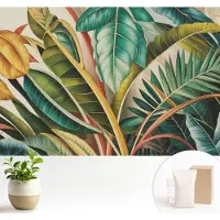Wallfluent Fotobehang - Groente Vliesbehang - 104x70 cm - Exotische Bladeren Muurschildering - Gang behang Bloemen En Planten - Fotobehang Vlies - Slaapkamer behang