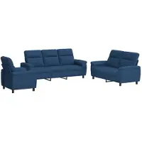 vidaXL Bankstel 3 pcs Blauw Stof