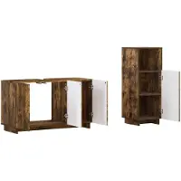 vidaXL - Badkamerkast - set - 2 - st - Gerookt - eiken - Bewerkt - hout