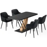 Vicco Eettafel set Fenaro Zwart/Goudkleurig Eiken 120 x 80 cm met 4 eetkamerstoelen, Model 62761