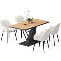 Vicco Eettafel set Fenaro Goudkleurig Eiken/Zwart 120 x 80 cm met 4 eetkamerstoelen, Model 62753