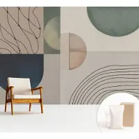 Wallfluent Fotobehang - Beige Vliesbehang - 312x219 cm - Geometrische Vormen Fotobehang Vlies - Hal behang Abstractie - Muurschildering - Woonkamer behang