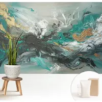 Wallfluent Fotobehang - Grijs Vliesbehang - 208x146 cm - Artistieke Wervelwind Fotobehang Vlies - Hal behang Abstractie - Muurschildering - Woonkamer behang