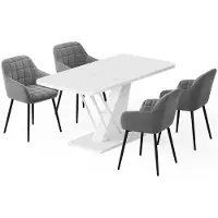 Vicco Eettafel set Fenaro Wit 120 x 80 cm met 4 eetkamerstoelen, Model 62775