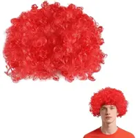 LONGZIMING Afro Pruik - Krullende Kroeshaarpruik - Rode Pruik - Unisex Verkleedpruik - Volumineuze Krullen - Voor Carnaval, Cosplay, Halloween, Theater en Themafeesten - 1 Stuk