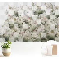 Wallfluent Fotobehang - Wit Vliesbehang - 104x70 cm - Lotuspatronen Fotobehang Vlies - Hal behang Bloemen En Planten - Muurschildering - Woonkamer behang