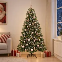 Syfax Kunstkerstboom met ballen, 210 cm, 300 LED-lampjes