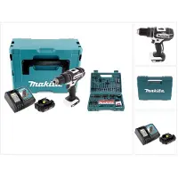Makita DHP 482 RF1J W accu-slagboormachine 18 V 62 Nm in Makpac + 3,0 Ah-accu + snellader + B-53811 bit- en boorset 100-delig