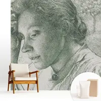 Wallfluent Fotobehang - Grijs Vliesbehang - 250x250 cm - Reflecterende Vrouw Fotobehang Vlies - Hal behang Mensen - Muurschildering - Woonkamer behang