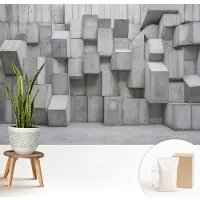 Wallfluent Fotobehang - Grijs Vliesbehang - 208x146 cm - Betonblokken Muurschildering - Gang behang Architectuur - Fotobehang Vlies - Slaapkamer behang