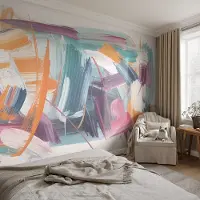 Coloray Vliesbehang - Grijs Snellijm Behang - 152x104 cm - Krachtige Slagen Muurschildering - Slaapkamer behang Abstractie - Fotobehang Vlies - Slaapkamer behang