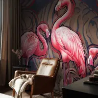 Coloray Vliesbehang - Roze Snellijm Behang - 104x70 cm - Roze Flamingo'S Muurschildering - Gang behang Dieren - Fotobehang Vlies - Slaapkamer behang
