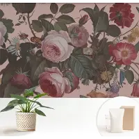 Wallfluent Fotobehang - Roze Vliesbehang - 152x104 cm - Bloemige Elegantie Fotobehang Vlies - Woonkamer behang Bloemen En Planten - Muurschildering - Hal behang
