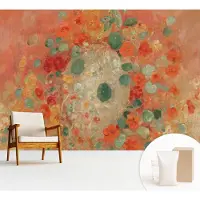 Wallfluent Fotobehang - Oranje Vliesbehang - 312x219 cm - Abstracte Bloemen Muurschildering - Gang behang Bloemen En Planten - Fotobehang Vlies - Slaapkamer behang