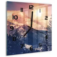 Tulup Wandklok - De zon boven de bergen Glazen Klok Met Print - 30x30 cm - Geel Wandklok Glas Met Motief - Zwarte handen - Vierkante Klok - Wandklok Glas Decoratie - Gekleurde Glazen Klok